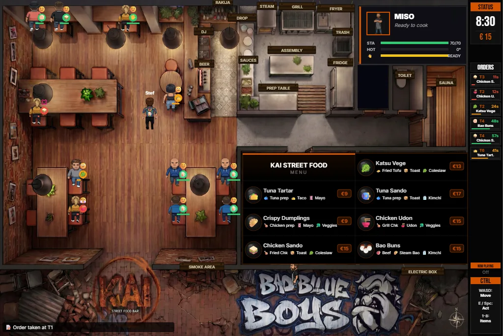 The KAI Kitchen game: the KAI dining room and kitchen seen from above